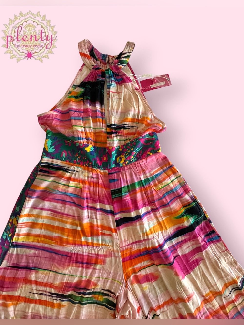 🛍️SALE🛍️ Plenty by Tracy Reese Bohemian Eclectic Multicolor Halter Jumpsuit - Picture 7 of 8